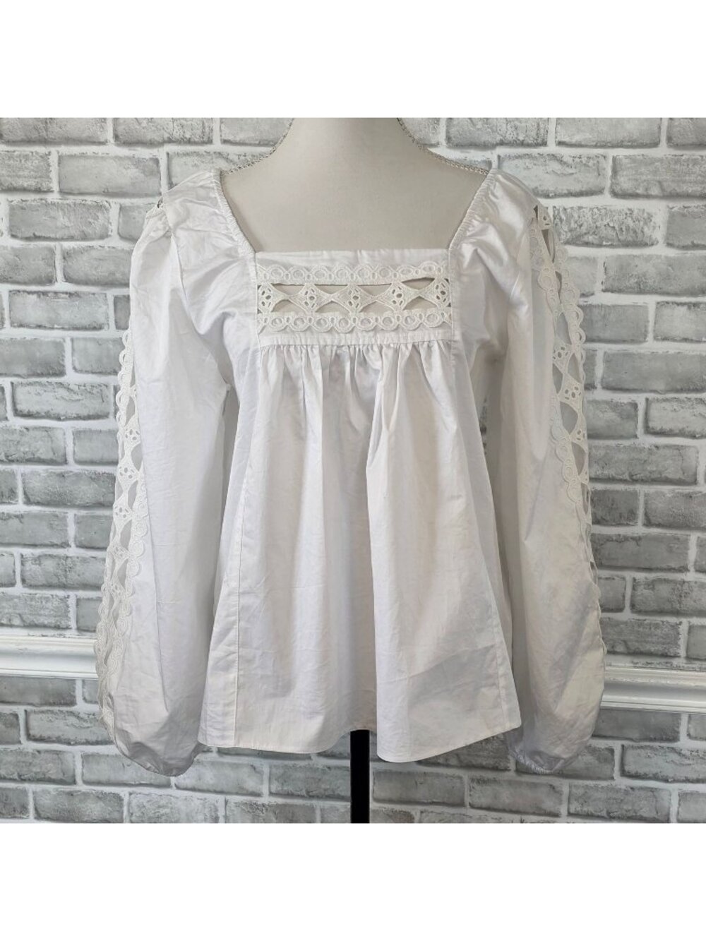 Anthropologie Devotion Twins White 100% Cotton Eyelet Boho Peasant Blouse S